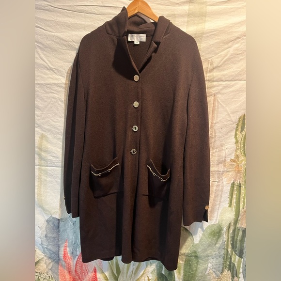Vtg St. John Collection Long Brown Cardigan - Size 14 - Picture 1 of 11